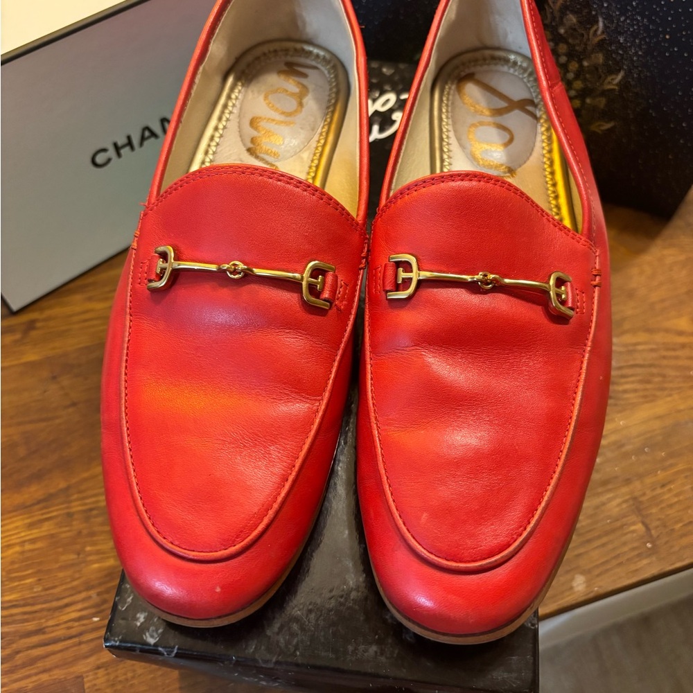 Red Leather Loraine Loafers with Gold Accent 6.5